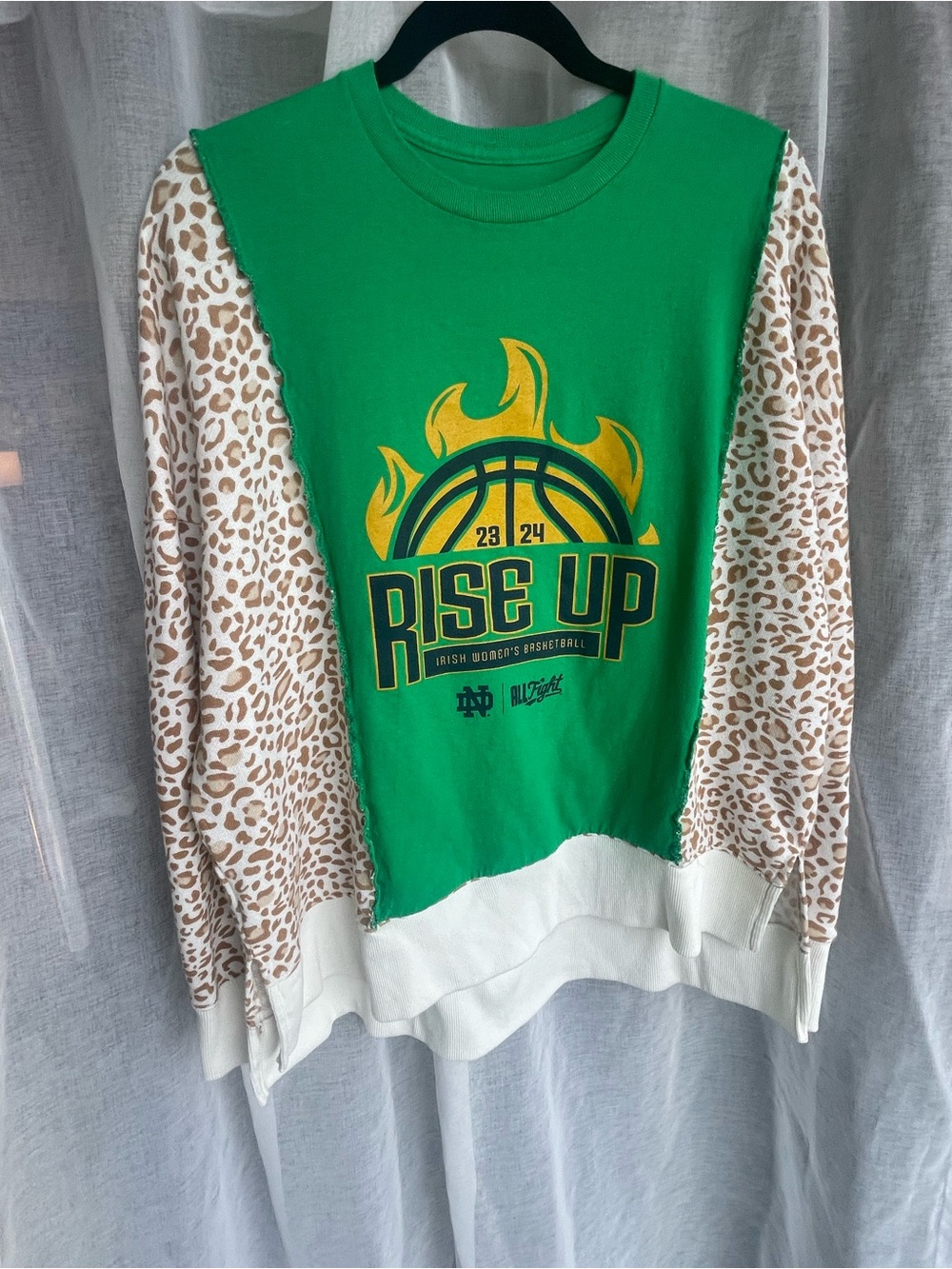Handmade Reworked Notre Dame Rise Up Tee + Leopard Sweatshirt - Picture 1 of 3